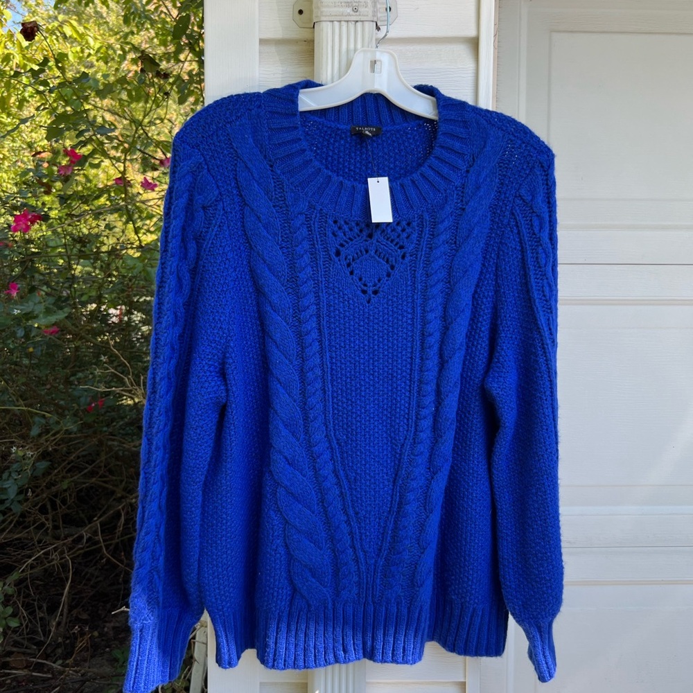 NWT Talbots Cozy Royal Blue Cabled Long Sleeve Sweater